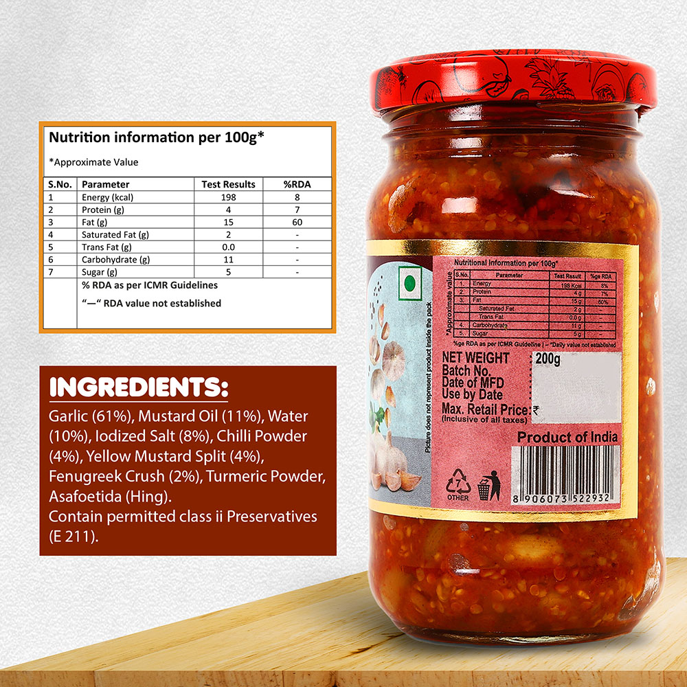 Mixed Pickle 500g, Garlic Pickle 200g | Spicy & Tasty | Combo Pack